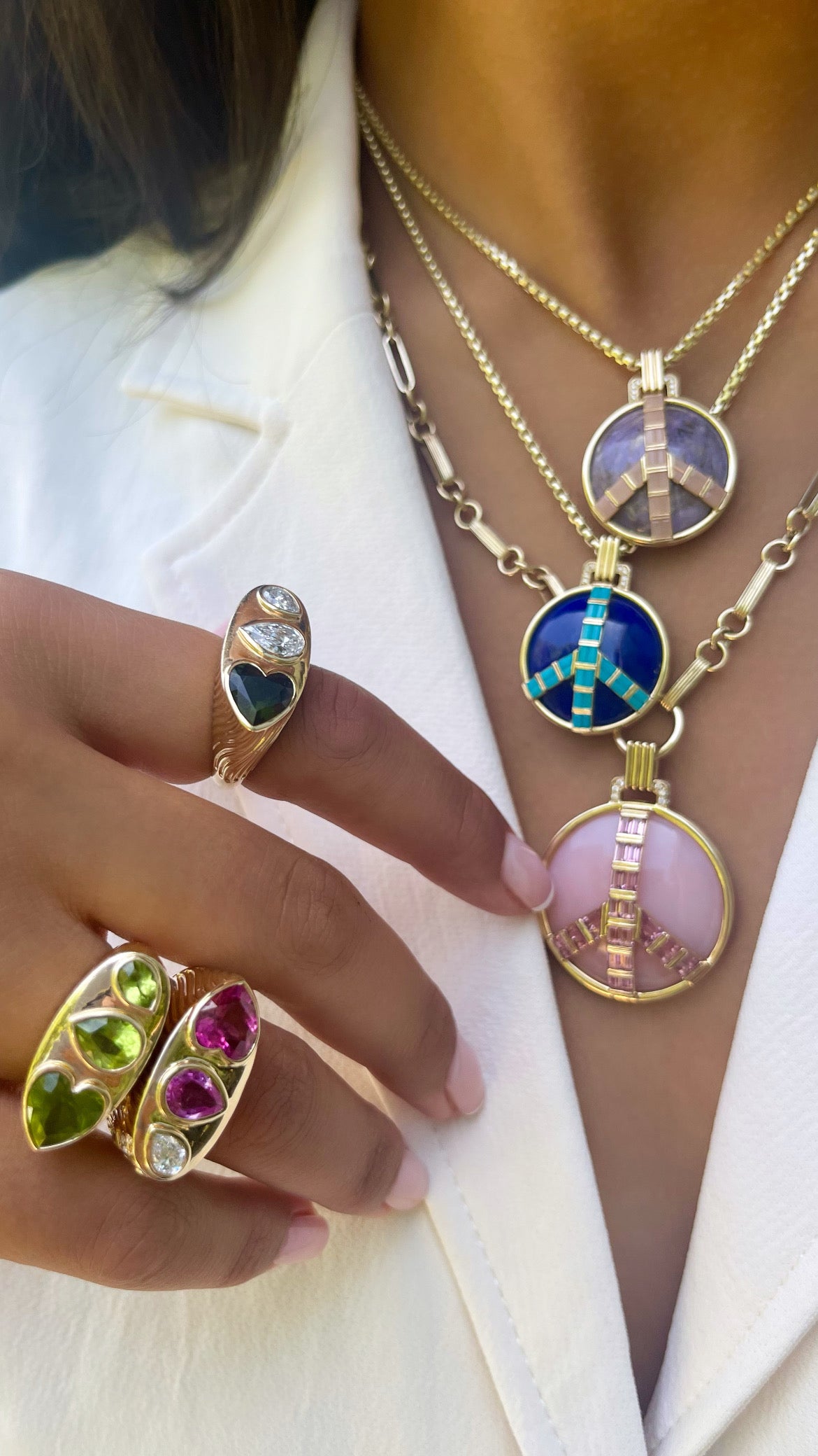 Midsize Peace Necklace in Charoite and Pink Opal – helena rose jewelry