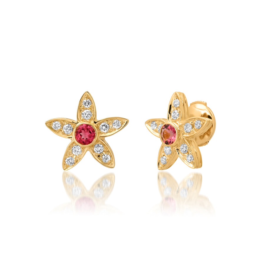 Flower Child Studs in Tourmaline and Diamonds