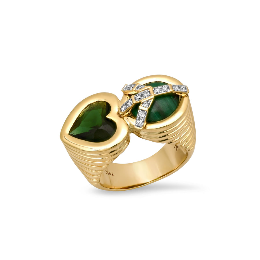 Peace and Love Ring in Malachite and Chrome Tourmaline