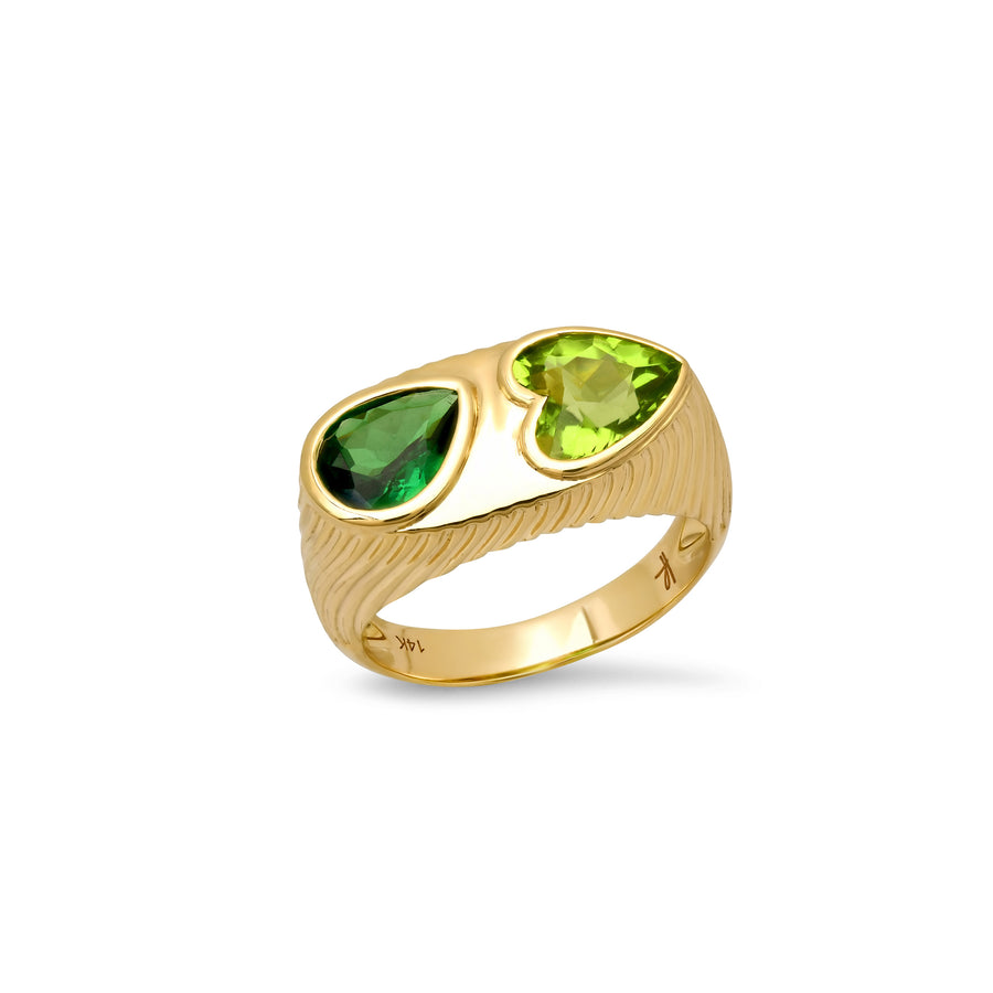 Petite Ripple Ring in Peridot and Tsavorite