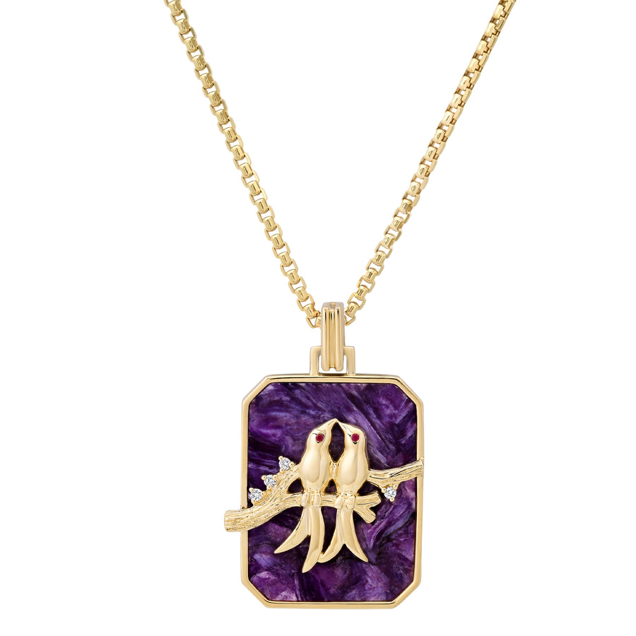 Large Charoite Lovebirds Necklace