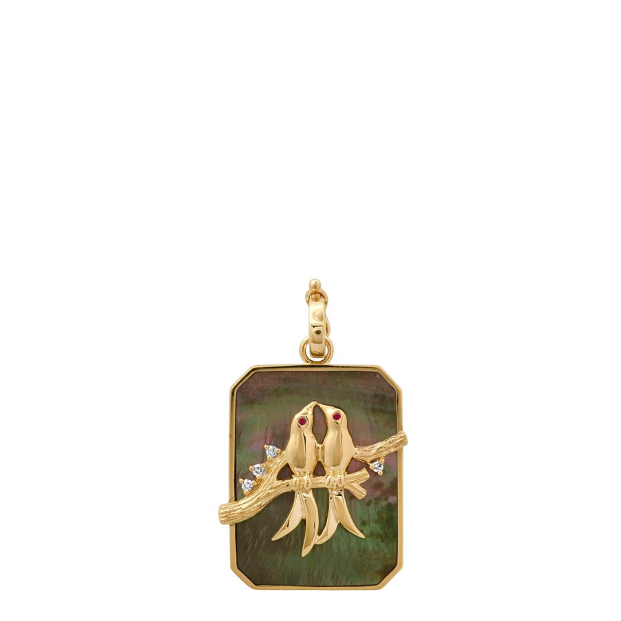 Large Black MOP Lovebirds Pendant