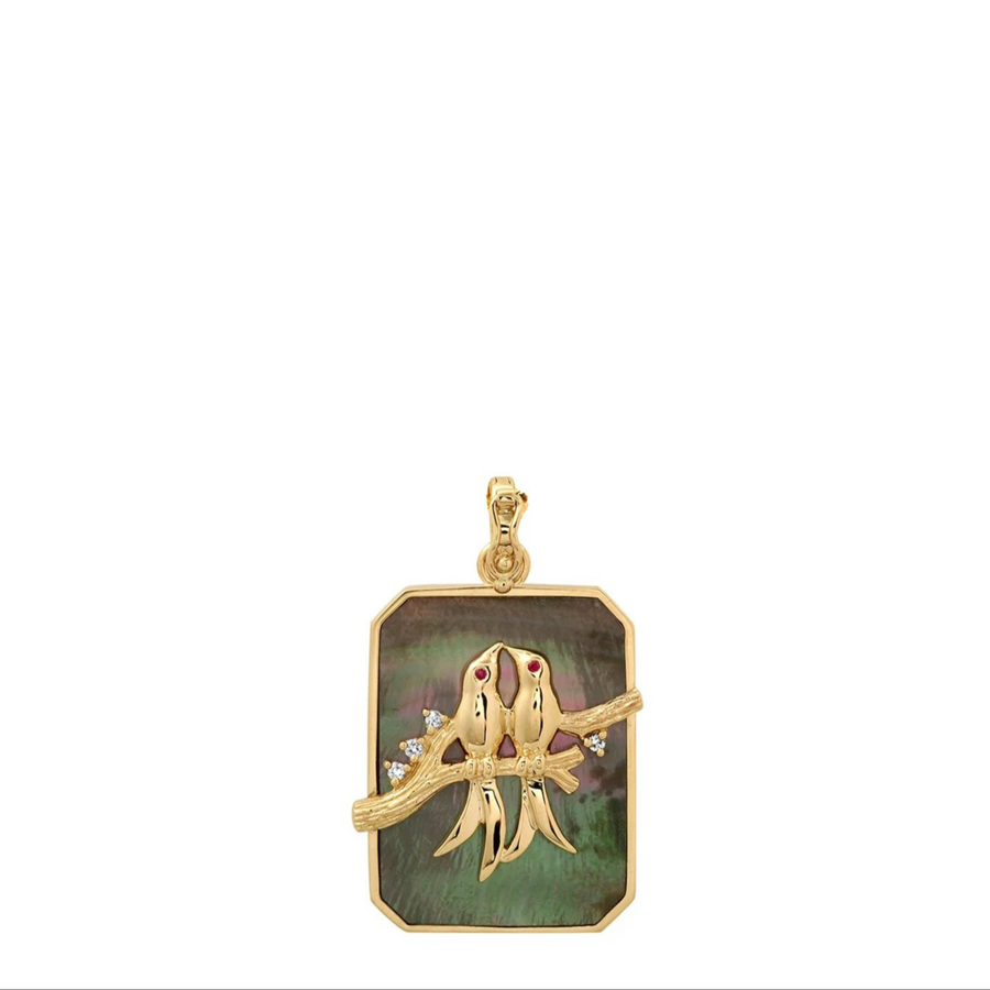 Large Black MOP Lovebirds Necklace