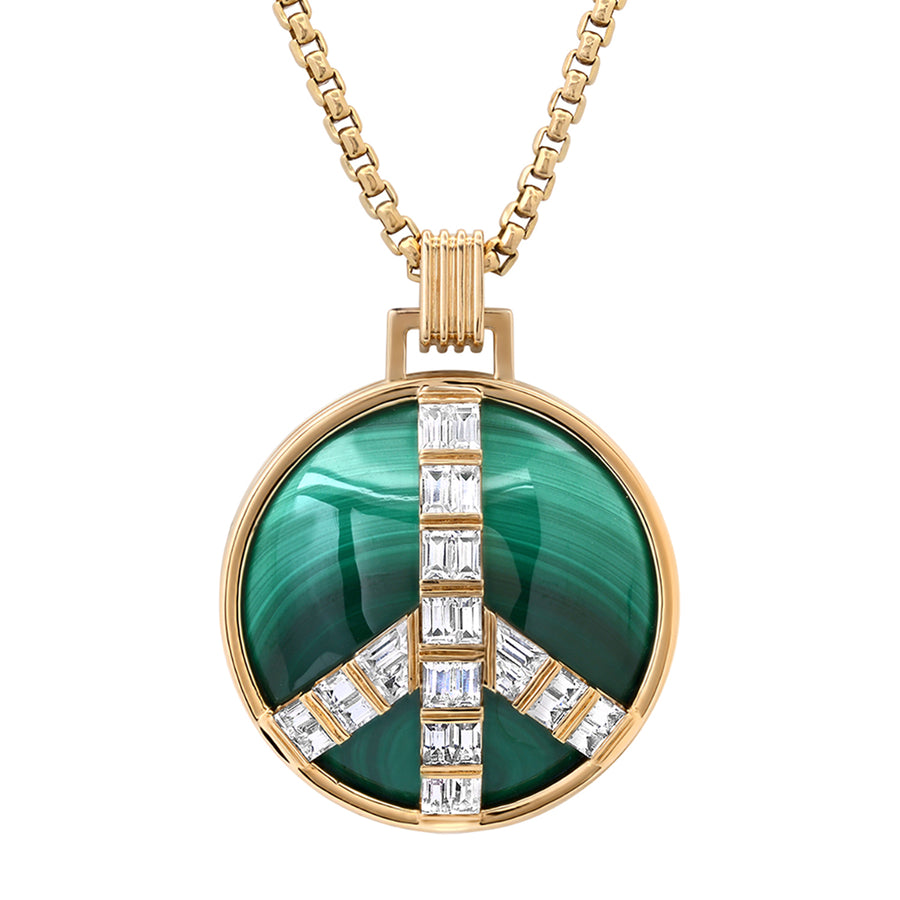 Grandsize Peace Necklace in Malachite and White Sapphire