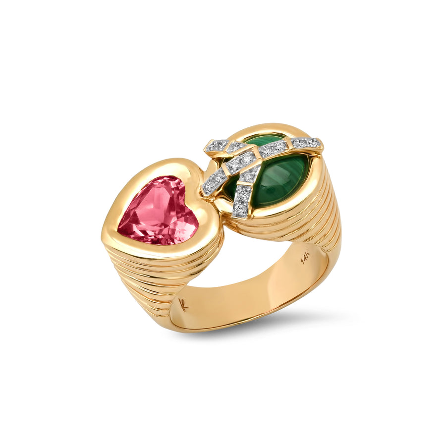 Peace and Love Ring in Malachite and Tourmaline