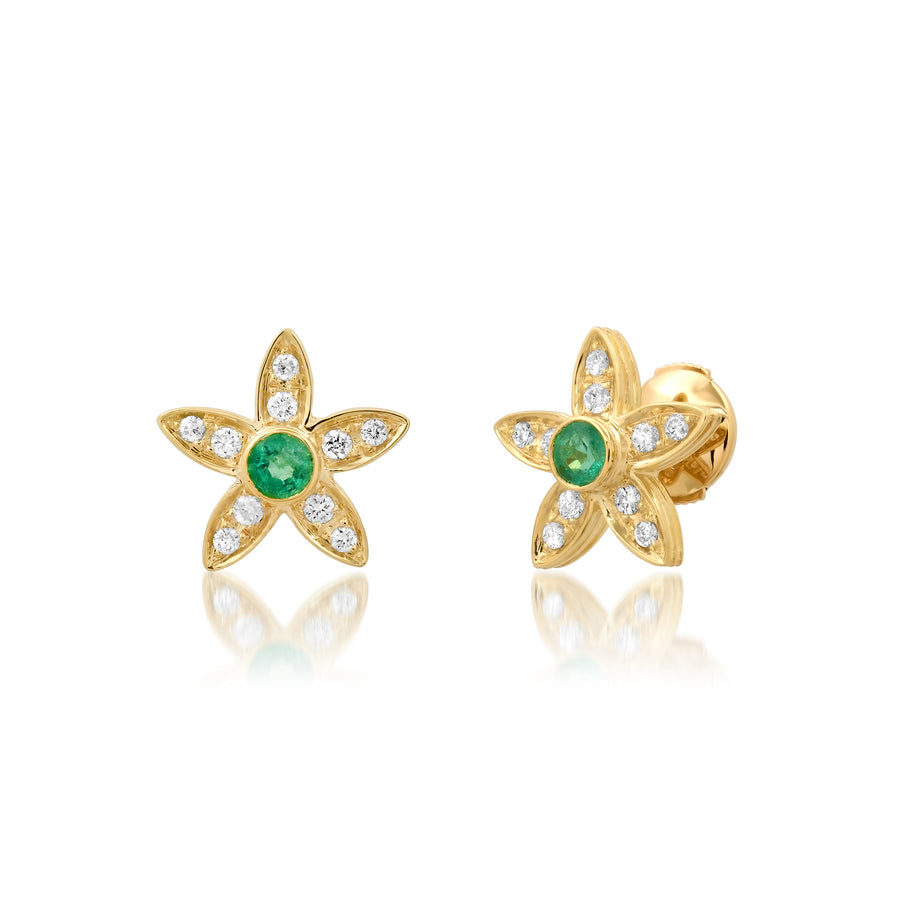 Flower Child Studs in Emerald and Diamonds