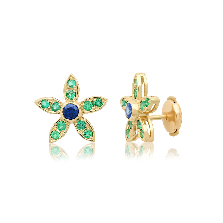 Flower Child Studs in Sapphire And Emeralds