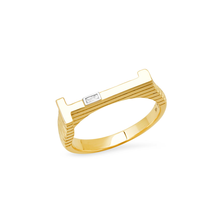 Ribbed Chunky Number Ring with Diamond Baguette