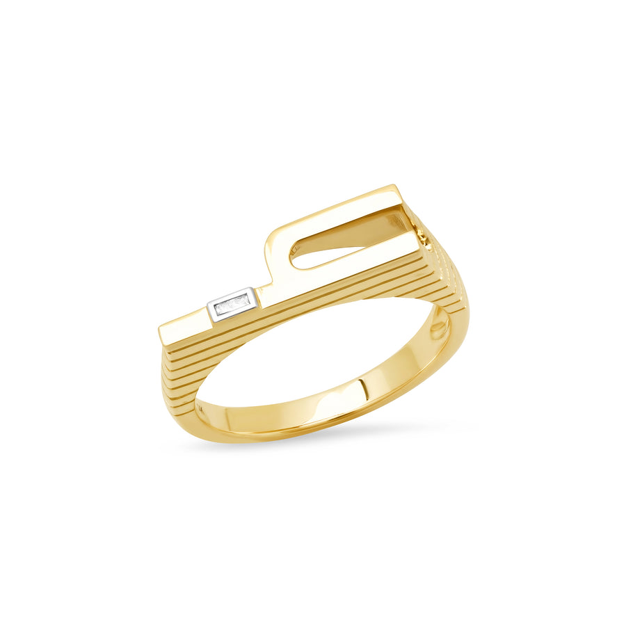 Ribbed Chunky Number Ring with Diamond Baguette