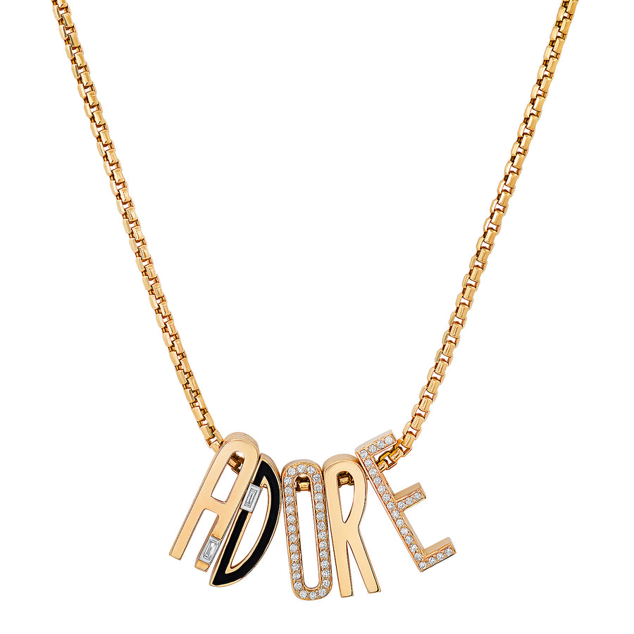 Slide-On Ribbed Initial with Baguette Necklace