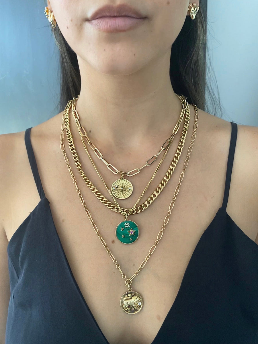 Large Malachite Zodiac Necklace