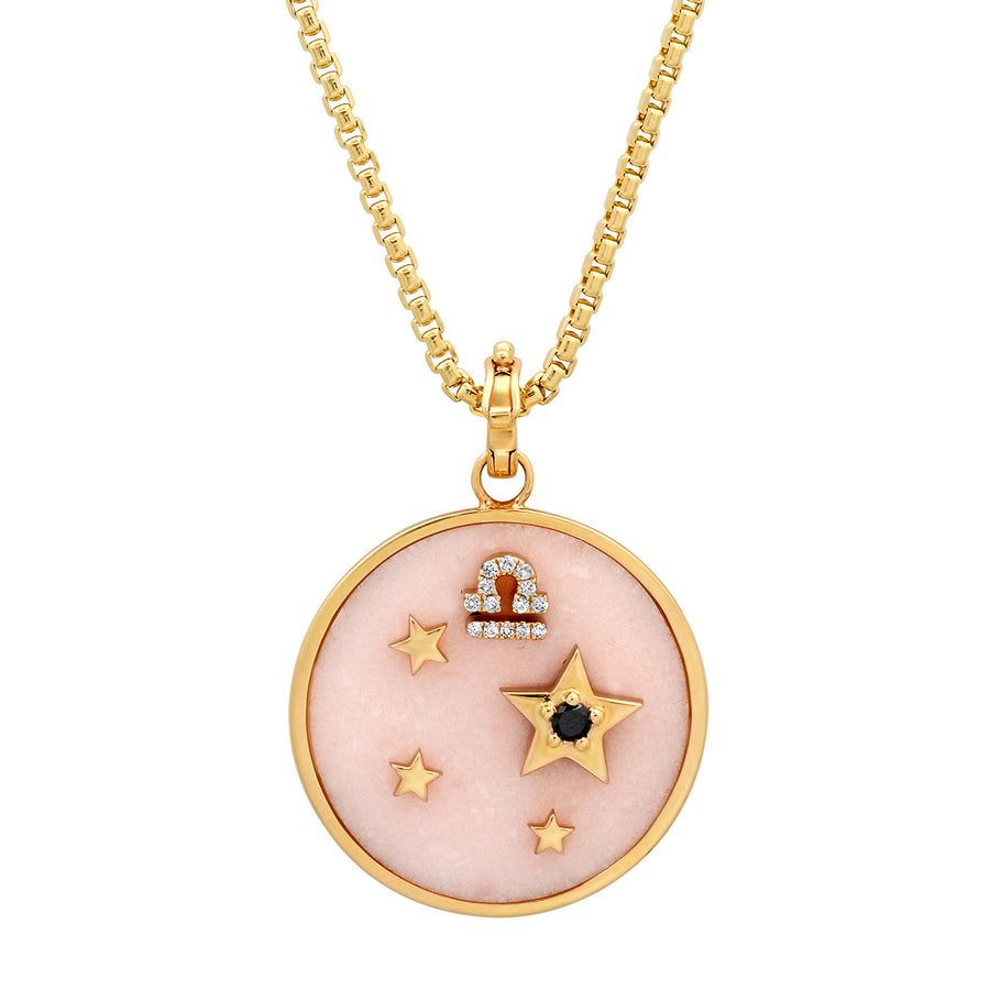 Large Pink Opal Zodiac Necklace